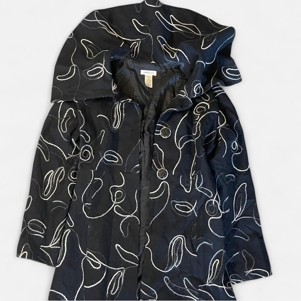 Harold's designer black wool trench jacket